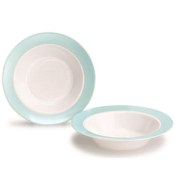 " OCCASIONS " 120 Pieces Plates Pack, Disposable Wedding Party Plastic Bowls (12oz Soup Bowl, Rio in White & Pearled Turquoise Blue)