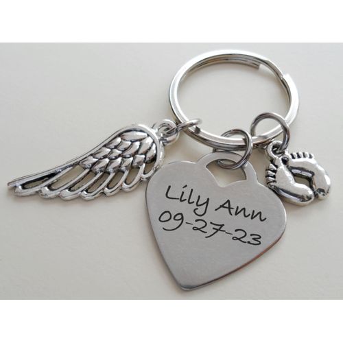 Custom Baby Memorial Keychain with Wing Charm, Infant Loss Gift, Miscarriage Stillborn, Memorial Gift
