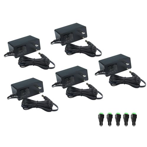 12V Power Supply, 12V 2A 24W Universal AC to DC Power Supply Adapter with 5.5mm x 2.1mm Tip and LED Terminal Connector for LED Strip Lights, CCTV Cameras, Routers, Speakers and More, 5 Pack