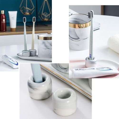 Bellarino Toothbrush Stand, Toothbrush Holder, 1 Stand, Makeup Brush Stand, Makeup Brush Holder, Pen Stand, Pen Holder, Seal Holder, Seal Holder, Set of 2 (White (Marble))