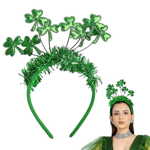 St Patrick's Day Headband Green Shamrock Clover Garland Hair Band Headwear St Patricks Day Hair Accessories for Women Girls Kids Parade Costume Party Supplies Decorations 1PCS