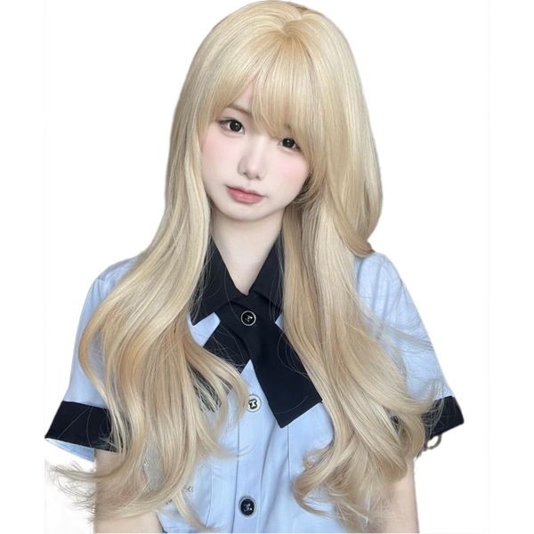 AISI QUEENS Wig, Long, Blonde, Curl, Full Wig, Curly Hair, Perm, Long Curl, Transvestite Wig, Women's, Curl, Wavy, Long Hair, Fashion Wig, Fluffy, Lolita, Cosplay, Wig, Heat Resistant, Popular, Everyday, Harajuku Style, Small Face, Natural Wig, Net/Comb I