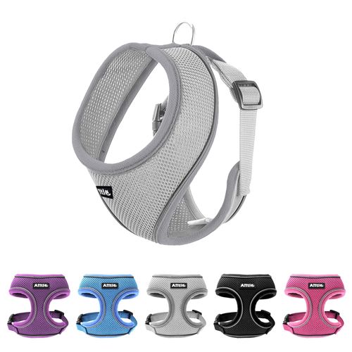 AIITLE Harness Small Size Dog, Triple-Layer Breathable Mesh, Adjustable Fit & Reflective Design, Choke-Free Over-The-Head Vest for Indoor/Outdoor Use, Perfect for Maltese, Chihuahua (S, Grey)