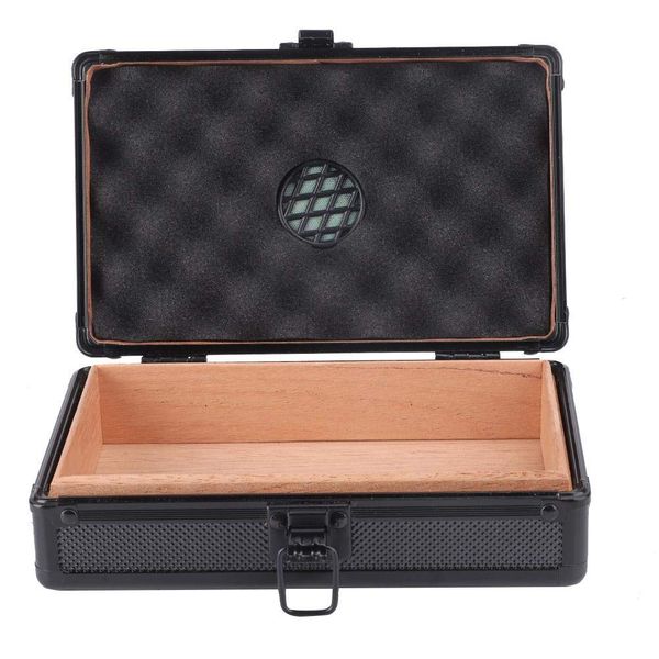 Cigar Humidor, Portable Aluminum Shell Wooden Cigar Box Mini Travel Cigar Case with Humidifier for 10 Cigars 7.9 x 5.2 x 2.4in