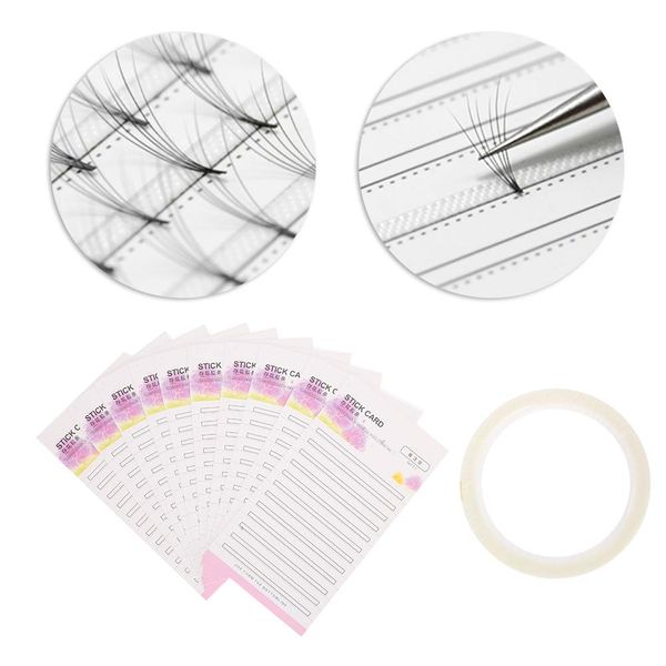 Eyelash Extension Storage Card, 10 Sheets False Eyelash Fans Paper Card with Double Faced Adhesive Tape, Makeup Organizer False Eyelashes Display Holder Lash Case for Women Girl