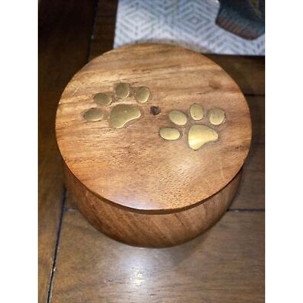 Beautiful Rosewood Pet Urn W/brass Paw Print Inlay Small￼ 4.5” Wide X 3” Tall