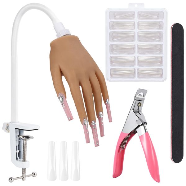 Silicone Practice Hand for Acrylic Nails - Soft Touch Liquid Silicone - Flexible Realistic Nail Mannequin Hand Practice for Training