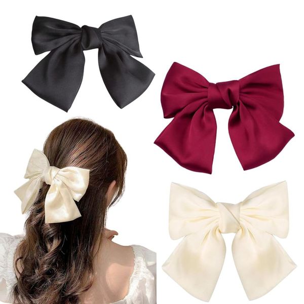 LilGoo 3PCS Bow Hair Clips - Satin Bow Hair Barrettes Clip for Women and Girls