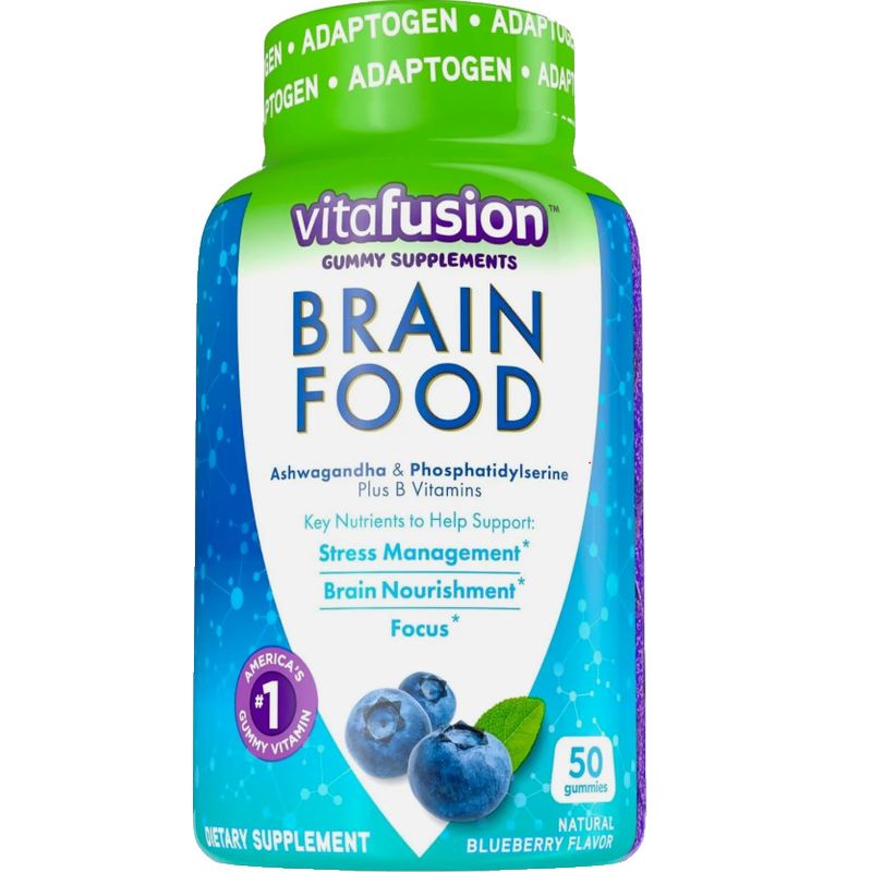 Vitafusion Brain Food Gummy  Supplement, Blueberry, 50 Ct Stress & Brain, Focus