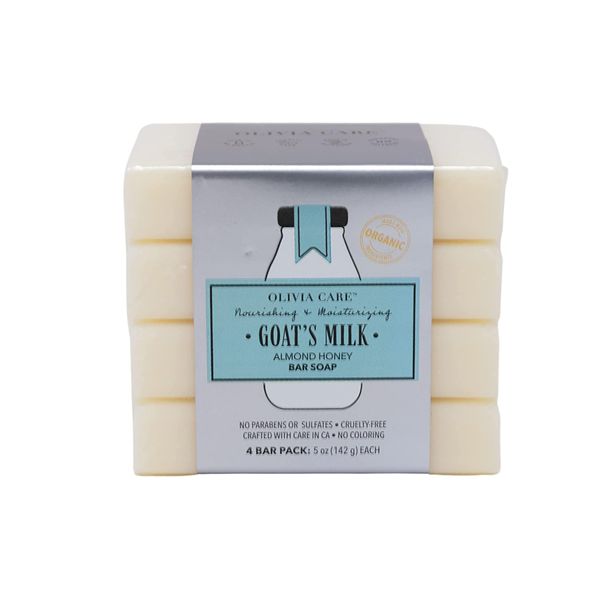 Olivia Care Goat's Milk Organic Bar Soap 4 Pack of 5 oz Bars Made in the USA (Almond Honey)