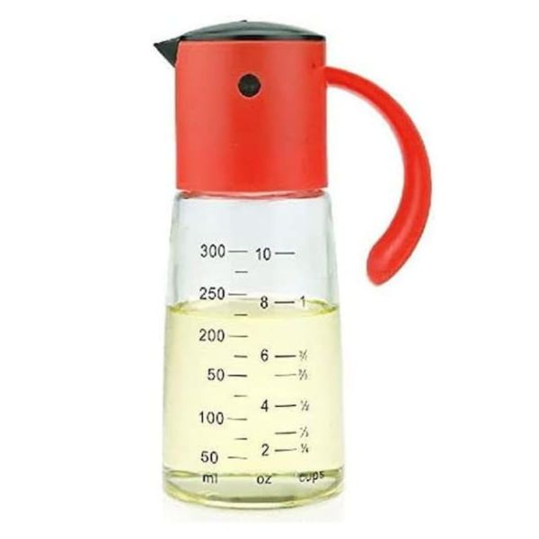 EKO Oil Bottle GRAVITY Oil & Vinegar Dispenser, Red, 10.1 fl oz (300 ml) with Lid, Auto Open and Close, EK81106-RD