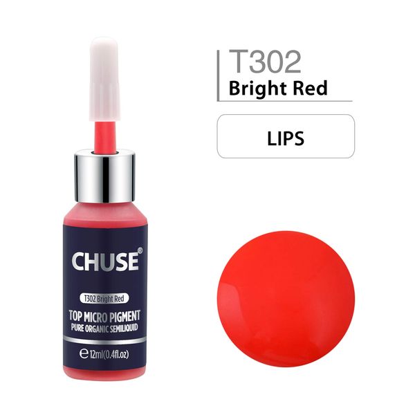 CHUSE T302 Microblading Micro Pigment Permanent Makeup Tattoo Ink Cosmetic Color Bright Red Passed SGS,DermaTest 12ml (0.4fl.oz)