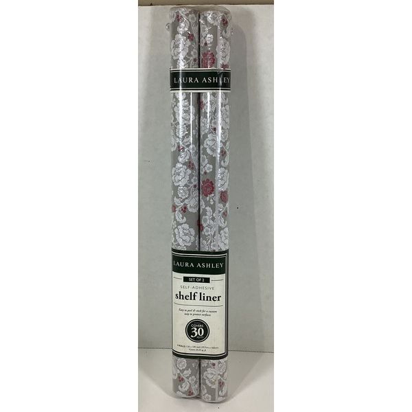 NIP Laura Ashley Set of Two Self-Adhesive Shelf Liners, Gray Floral Beige