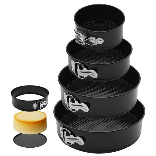 AGIgear Springform Cake Pan Set,Non-Stick Springform Pans Set of 4 (4, 7, 9,10inches),Leak-Proof Round Cake Pans with Removable Bottom for Baking Cake Pie Pizza and Quiches (Black4)