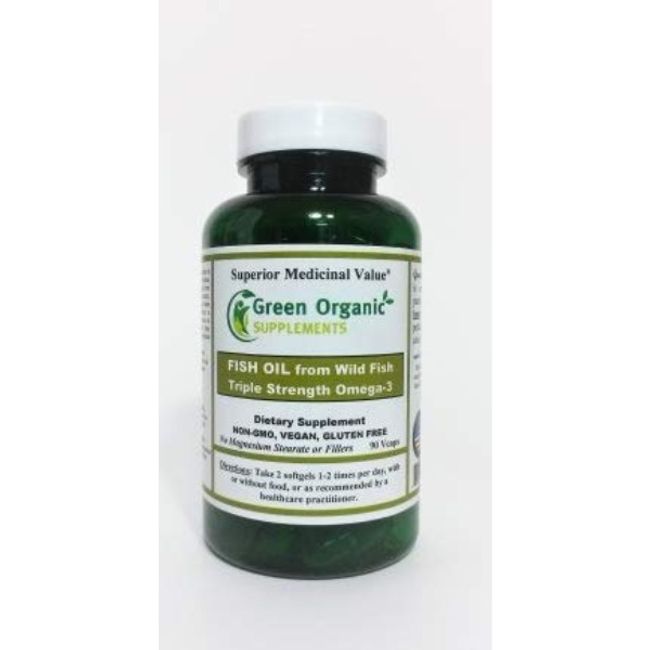 Green Organics Fish Oil, Wild Fish & Purified Triple Strength Omega 3 90 Vcaps