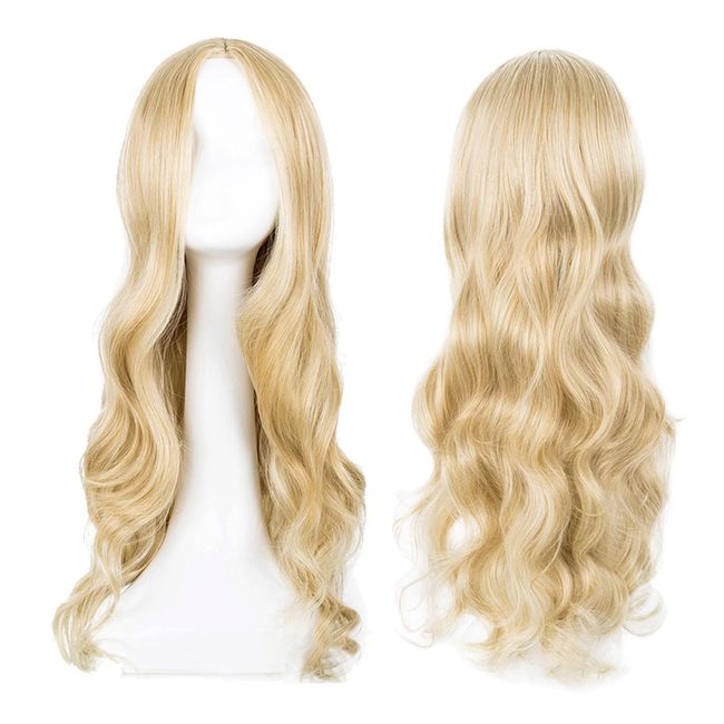 EUPSIIU Long Blonde Wave Wigs for Women Girls, 27’’ Long Curly Wigs, Ladies Fancy Dress Wig Synthetic Hair Wigs, Women's Charming Full Hair Long Replacement Wigs for Cosplay Party, Daily Use (Blonde)