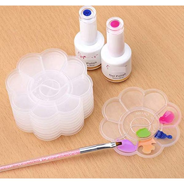 LASSUM 6 Pcs Nail Art Plastic Dappen Dish, Nail Art Polish Color Mixing Palettes Manicure Tool