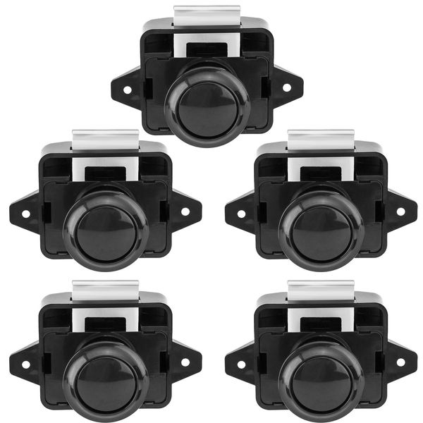 OCGIG 5PCS Push Button Locks Cabinet Door Catch bolt for Caravan Motorhome Camper Van Latch Cupboard Black knob