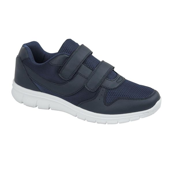 Mens Slip On Trainers Wide Fit Touch Fasten Gym Sports Running Sneakers Mens Shoes (Navy, 7)