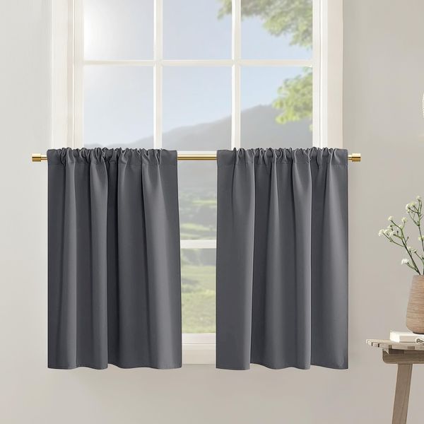 PANELSBURG Cafe Curtains 24 Inch Length for Kitchen Windows,Short Blackout Curtain for Bedroom RV Small Door Windows Bathroom Over Sink,Sets 2 Panels,24 in Long,Grey