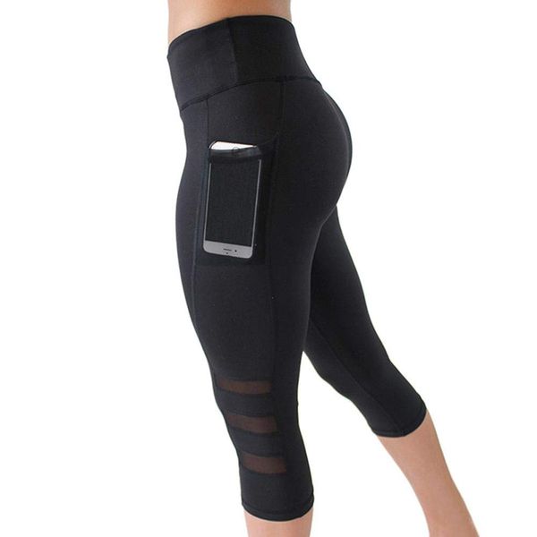 Odizli Sport Leggings Damen Capri Sporthose High Waist Push Up Boot Shape Figurbetonte Legins Sport Leggins Sportleggins Yogahose Caprihose Sommer 3/4 Hose Blickdicht Laufhose mit Taschen Schwarz S