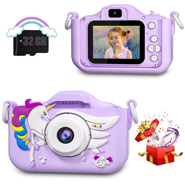 CIMELR Kids Camera Toys for 3 4 5 6 7 8 9 10 11 12 Years Old Boys/Girls, Kids Digital Camera for Toddler with Video, Birthday Festival for Kids, Selfie Camera for Kids, 32GB TF Card