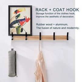 UOCO Coat Hook Rail Wall Mounted Coat Rack-5 Double Hook, 15 Inch  Aluminum,Metal for Coat Hat Towel Robes, Wooden (Black 1PCS)