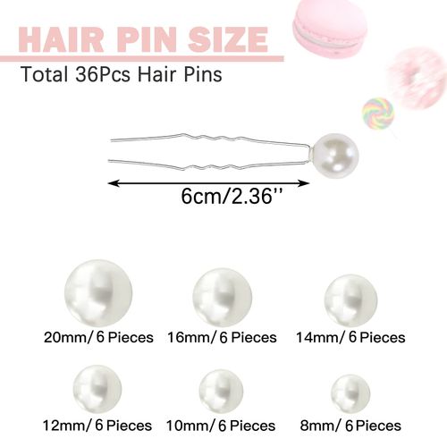 Pearl Hair Clips, Bridal Hair Pins Prom Hair Accessories Hair Decorations for Girls Wedding Hair Jewelry for Bride Bridesmaid Hairstyles Prom Party With Storage Box (36Pcs, 6 Size)