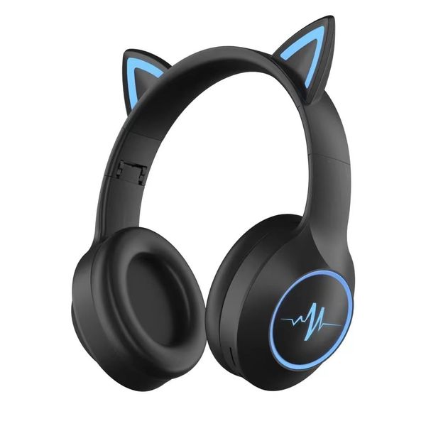 GHDVOP Bluetooth 5.3 Cat Ear Headphones, Wireless Headphones, Shiny Cat Ear Headset, Over-Ear Headphones, Sound Insulation, Closed, Cute, Foldable, Portable, Adjustable, Compatible with Wired and