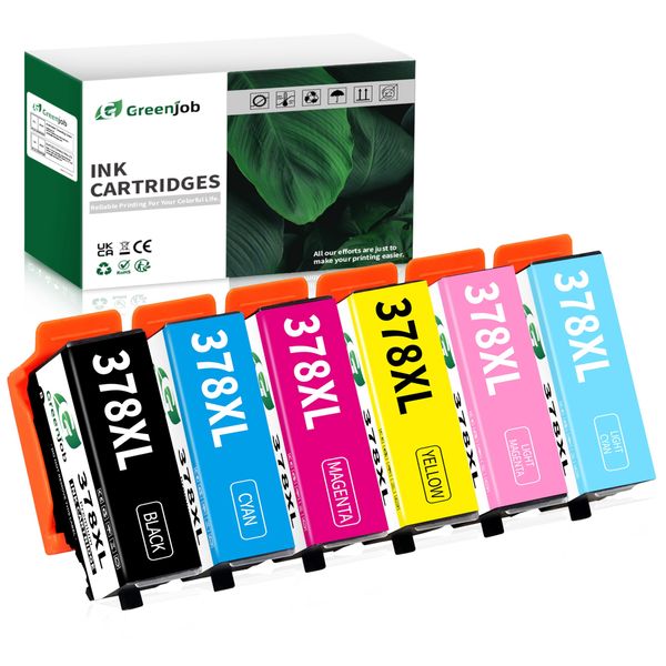 Greenjob 378XL Ink Cartridges Replacement for Epson 378 Ink Cartridges Multipack Compatible with Expression Photo XP-8500 XP-8505 XP-8600 XP-8605 XP-8700 XP-8000 XP-8005 XP-15000 Printer (6-Pack)