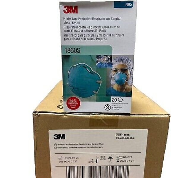 3M 1860S 120CT Small Health Care Particulate Respirator and Surgical Mask, N95!