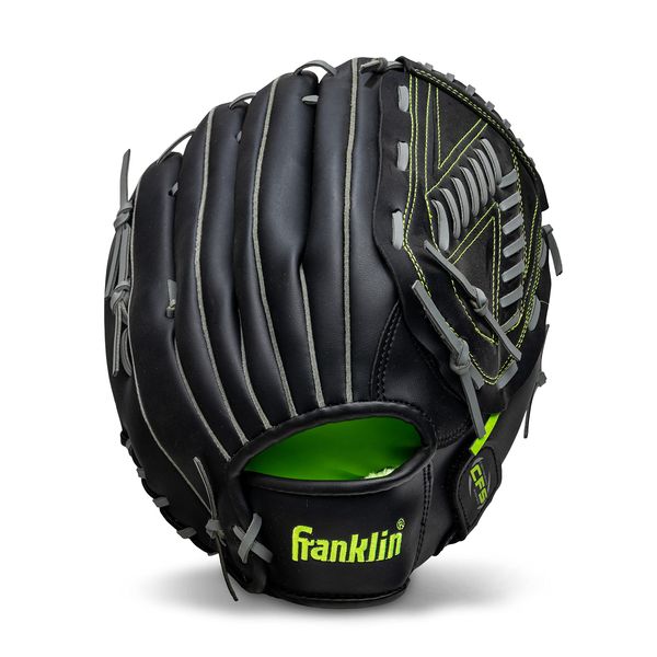 Franklin Sports unisex adult 13" - Modified Trapeze Web, Baseball and Softball Glove Fieldmaster Midnight Youth Baseball Gloves I, Black, 13 US