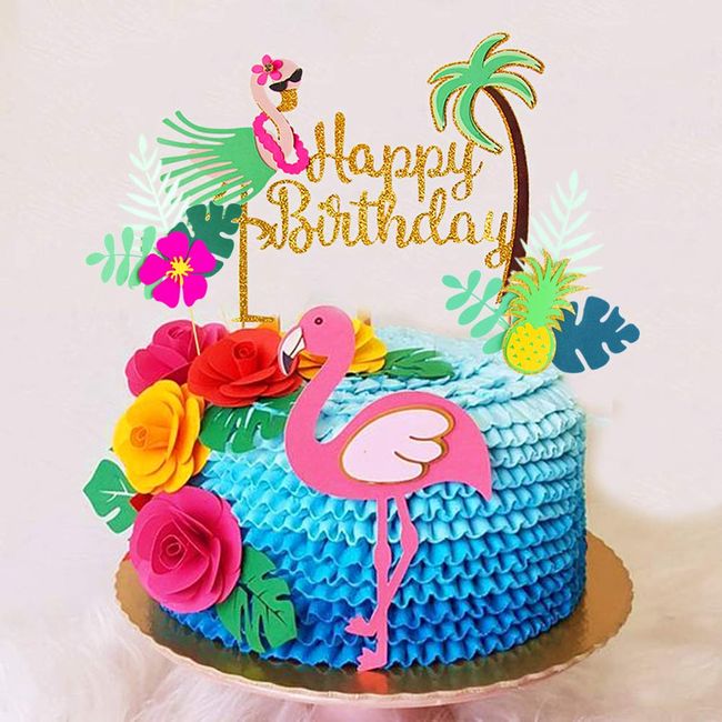 LaVenty Mini Size Flamingo Cake Toppers Flamingo Birthday Cake Decoration for Tropical Hawaiian Luau Themed Party Supplies