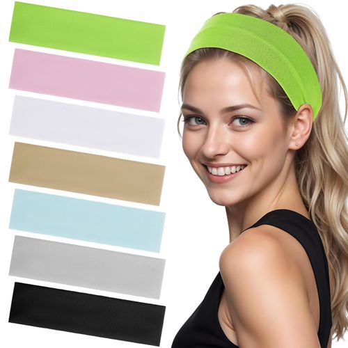 Ymapinc 7Pcs Trendy Non Slip Headbands, Elastic Headbands for Women for Yoga, Running, gym and Sports(Pink,Sky Blue,Khaki,Light Green,Light Gray,Black White)