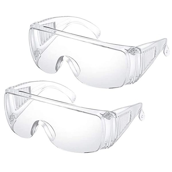 2Pcs Protective Glasses Safety Goggles Safety Over-Glasses Protective Transparent Goggles suitable for Construction Laboratory Outdoor Eye Protection