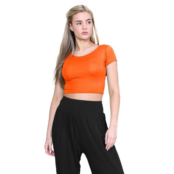 janisramone® Women's Plain Stretchy Vest Tee Mini Crop Top - Chic Cap Sleeve, Y2k Top Summer Style, Ideal Crop Tops for Women for Casual and Gym Wear Neon Orange