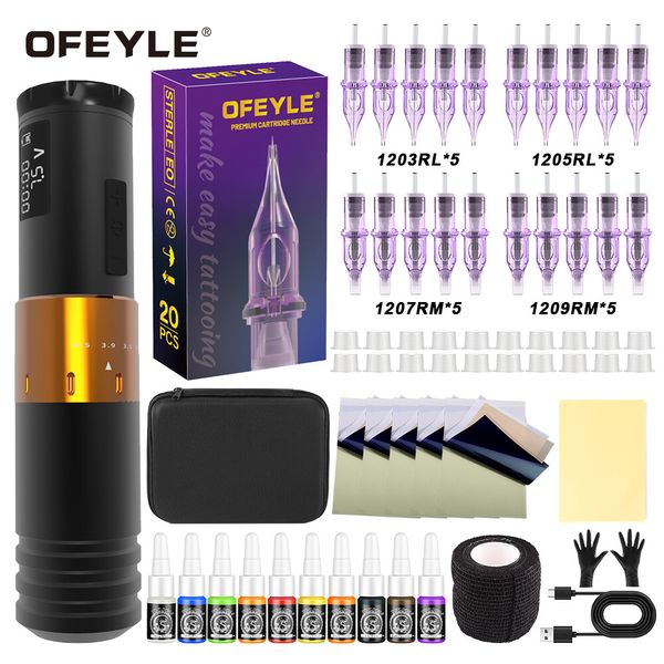OFEYLE Tatoo Kit Wireless Adjustable Stroke Machine Pen with 10 Ink and Needles
