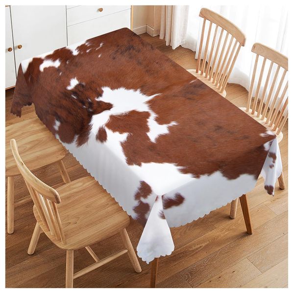 Walmsco Tablecloth Brown Cow Pattern Decor For Dining Room Kitchen Rectangular Table Cover 132 * 178cm