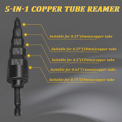 megarte HVAC Swaging Bit Repair Tool - 5 in 1 Air Conditioner Copper Pipe Expander Swage Tool Drill Set Flaring Precision Tool with 1/4, 3/8, 1/2, 5/8, 3/4 Bits, Black, ‎HVAC TOOL01