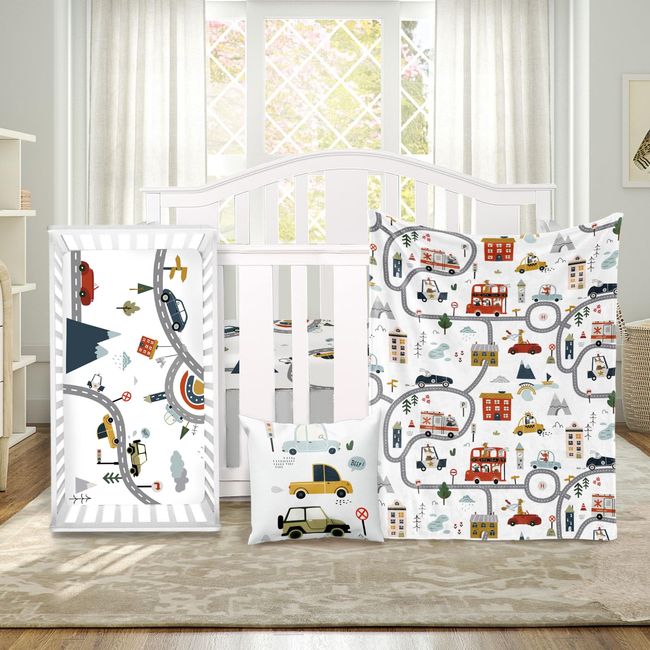 ZOTIMEF Baby Crib Bedding Set 3 Piece - Vehicles Design Soft Chic Blanket, Crib Sheet, Pillowcase for Newborns Boys Girls Nursery Gifts Color23-Cars