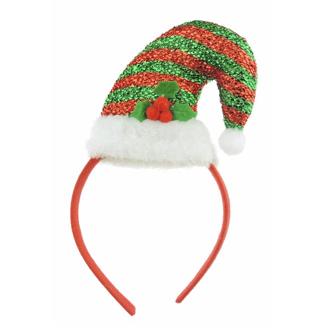 Womens Mens Unisex Christmas Tree Festive Day Dinner Nativity Costume Outfit Party Headband Hair Hoop Alice Band Hairband Deeley Deely Springs Bopper Glitter Stripe Santa Elf Hat (Red Green)