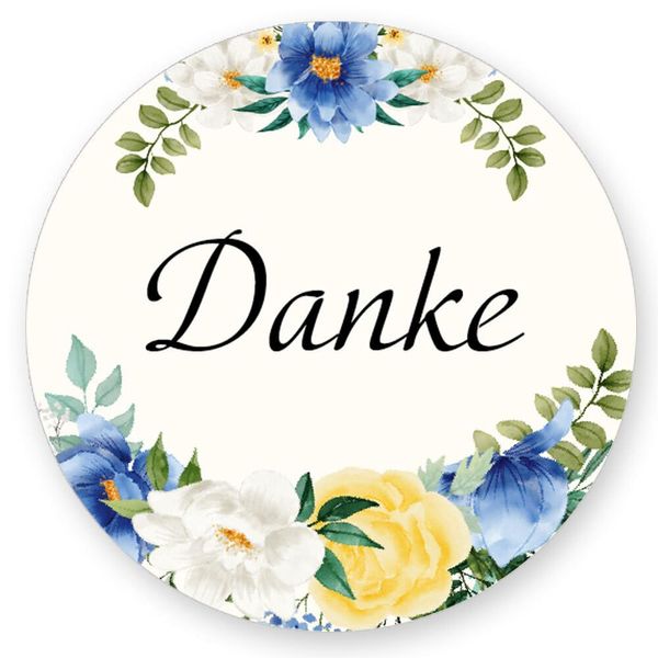 50 Aufkleber DANKE - Blumenmotiv Rund Ø 4,5 cm, Besondere Anlässe Danksagung, Motiv-Sticker