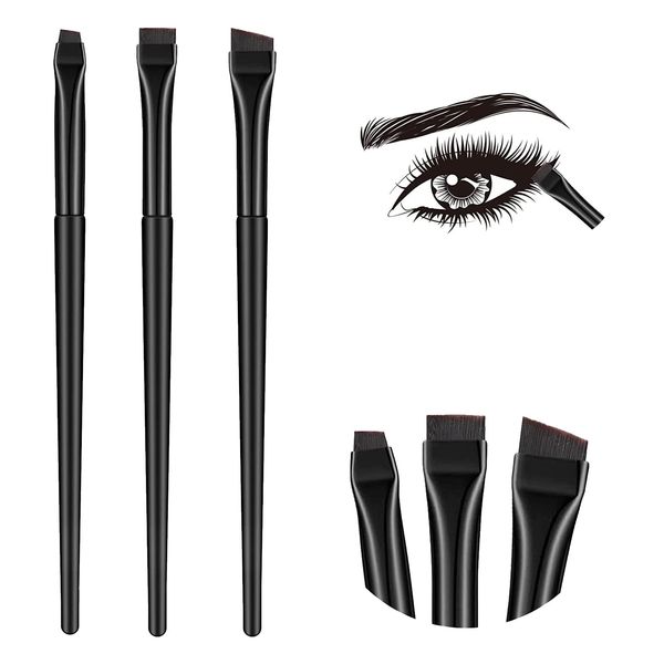 3Pcs Eyeliner Brush Kit, Professional Eyebrow Brush Flat & Fine Angled Eyeliner Brush Slanted Angled Brow Brush, Eye Makeup Brushes & Tools for Eyeshadow Cosmetics Shaping Eyebrows