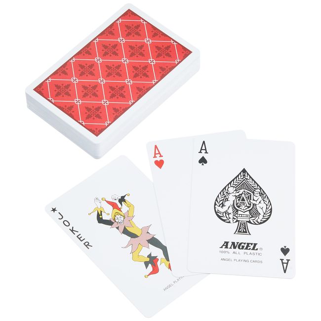 SPNN601P Plastic Playing Cards, Red Pattern, Bridge Size, 2.2 x 3.5 inches (57 x 89 mm), 7 Sides, Speed, Page One, Millionaire, Poker Included, Made in Plastic Case, Made in Japan, Angel Playing Cards