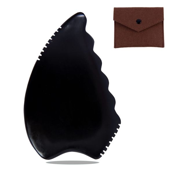 Gua Sha Facial Massage Tools, Gua Sha Scraping Tools for Face, Bian Stone Traditional Massage Tool Traditional Scraper Tool Black(Small Wavy Comb)