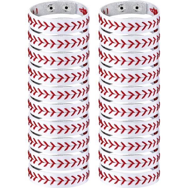 Genuine Leather Baseball Bracelet Baseball Wristbands Baseball Gifts for Boys Men Women Girls Baseball Players Sports Team (20 Pcs)