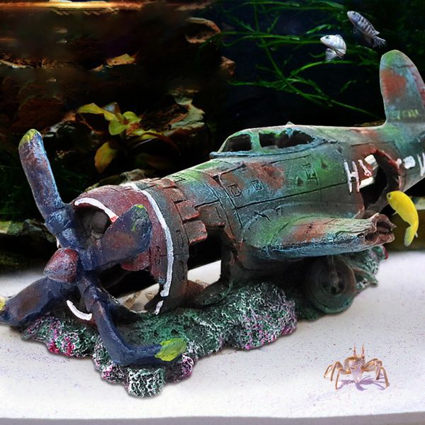 XUBX Aquarium Decoration, Fish Tank Rock Resin Combat Aircraft Ornament, Fish Tank Landscaping Creative Small Fighter Decor for Fish Shrimp Hiding Cave Crafts Accessories Vivarium Furniture Pet Supply