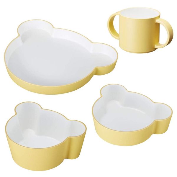 tak KIDS DISH Gift Box Bear Yellow/Tuck Kids Dish, Dishwasher Safe (Yellow), Children's Dinnerware Set, 4 Pieces, Made in Japan, Unbreakable, Microwave