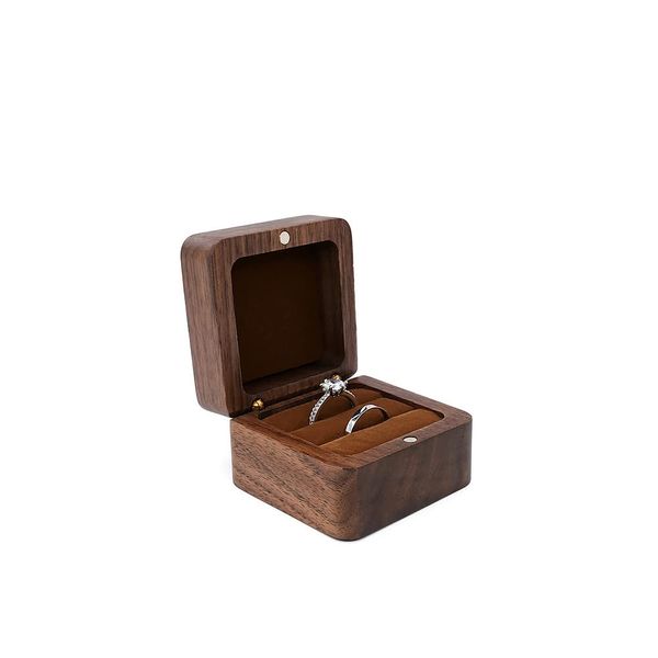 Rzilmer Ring Case, Ring Case, Wooden, Mini Jewelry Box, Proposal, Engagement, Ring Case, Piercing, Jewelry, Storage Case, Small, Portable, Simple, Luxury, Stylish, Brown (Brown 02)