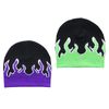 LeeCAE Y2K Flame Knit Slouchy Skull Cap Graphic Beanie - Red